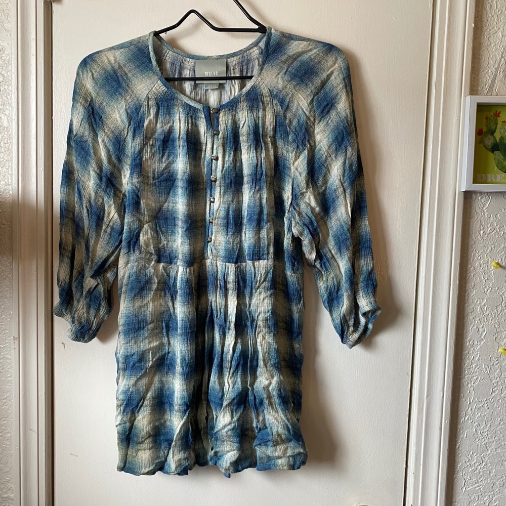 Maeve Anthropologie shirt XS tunic Blue plaid